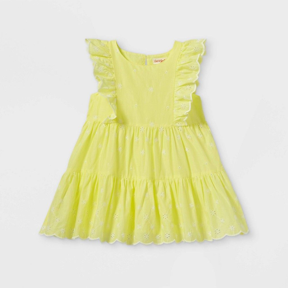 Toddler Girls' Tiered Ruffle Sleeve Embroidered Dress - Cat & Jack Bright Yellow 4T | Target