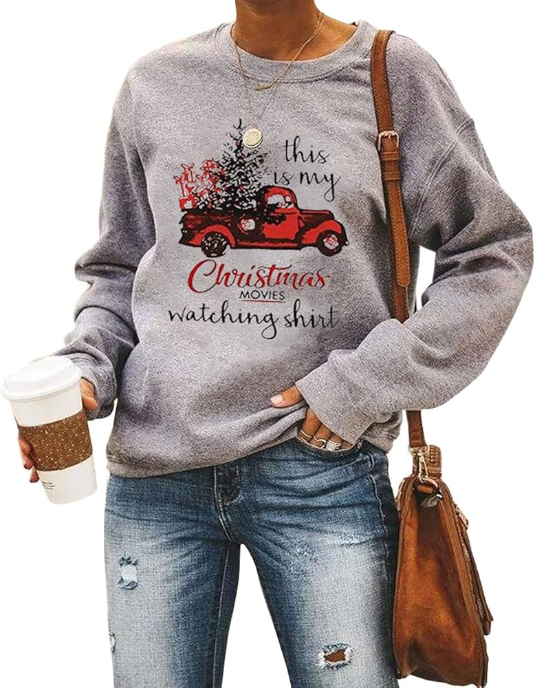 Barlver Women Christmas Fleece Sweaters Long Sleeve Fuzzy Sweatshirts Holiday Graphic Shirts | Amazon (US)
