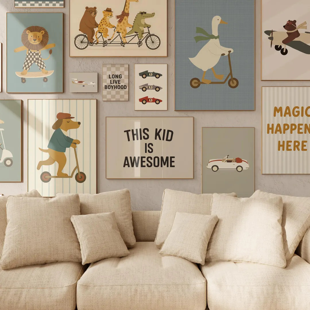 Retro Vehicle Wall Art Bundle, Kids Room Decor, Nursery Transportation Prints, Vintage Car Poster... | Etsy (US)