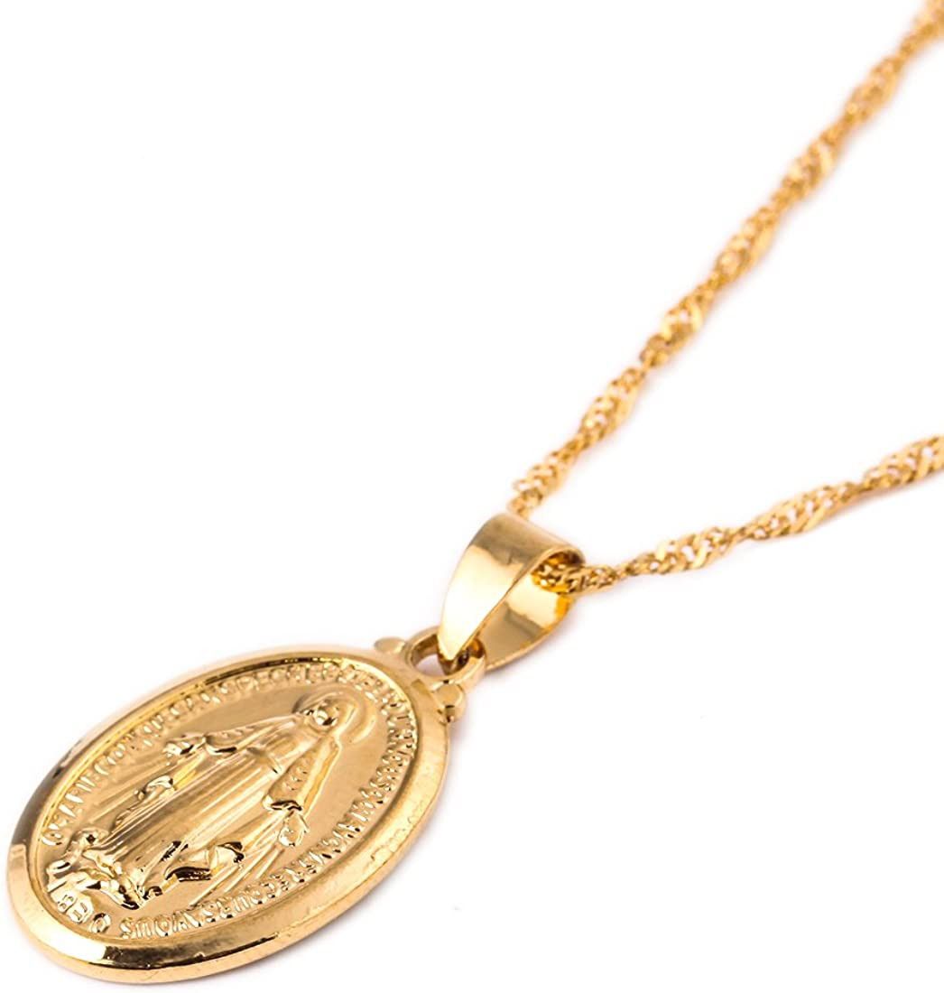 24K Gold Plated Catholic Christian Jewelry Mother Cameo Design Virgin Mary Pendant Necklace Jewel... | Amazon (US)