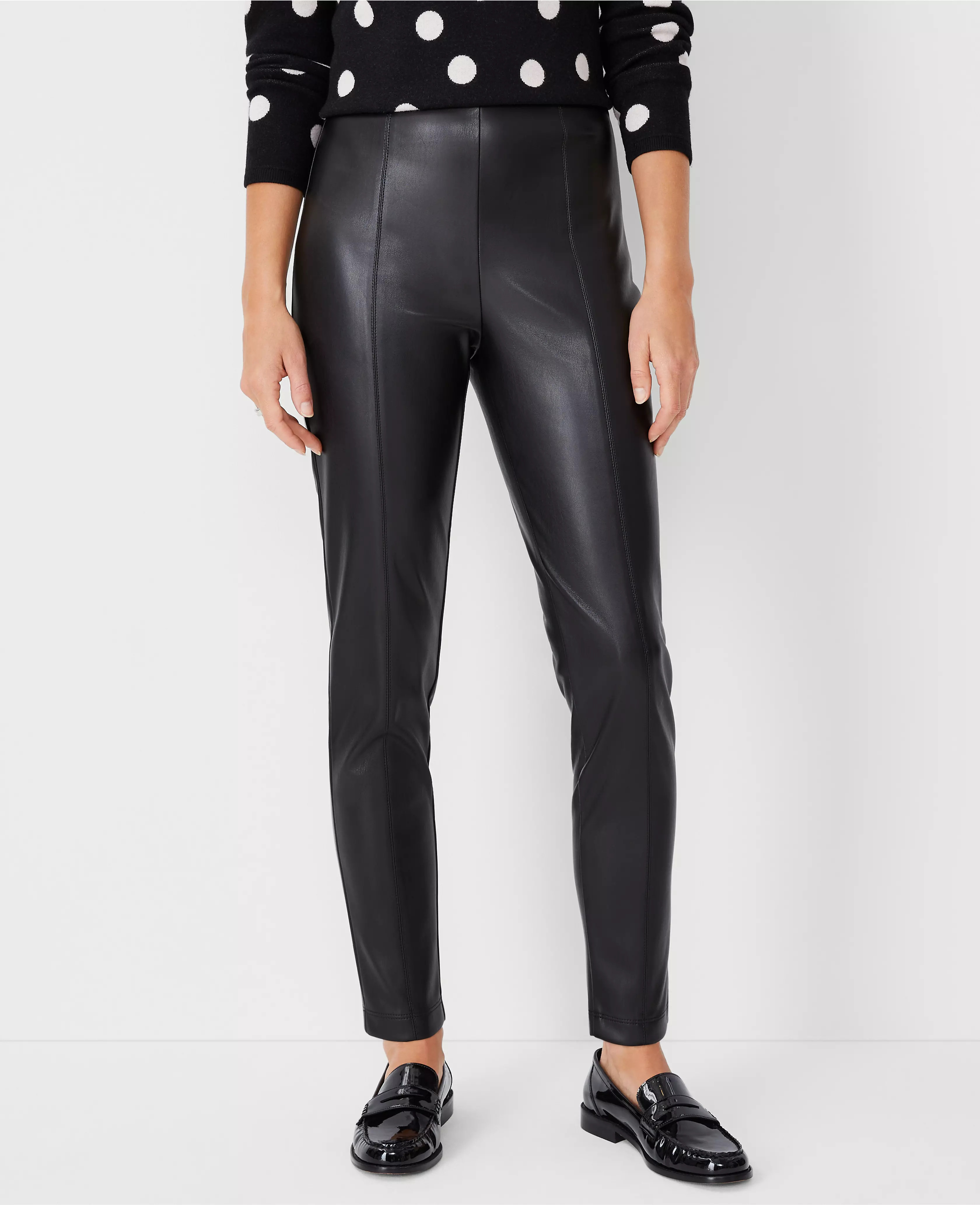 The Seamed Side Zip Legging in Faux Leather | Ann Taylor (US)