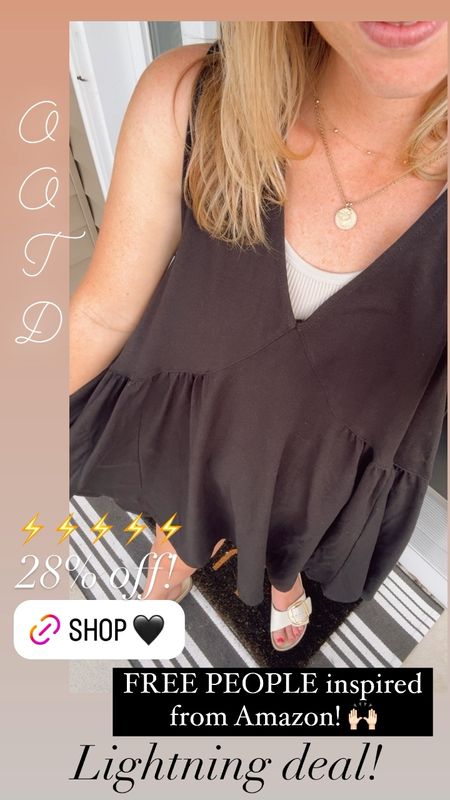 Free People inspired look for less dress 🖤 has pockets too!

It’s SO SO good!!! 

Size small
V neck
Casual dress
Everyday style
Summer dress 