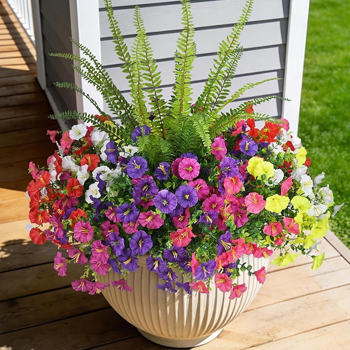 Artificial Flowers for Outdoors Faux Plants Outside Indoor,UV Resistant Silk Fake Morning Glory T... | Amazon (US)
