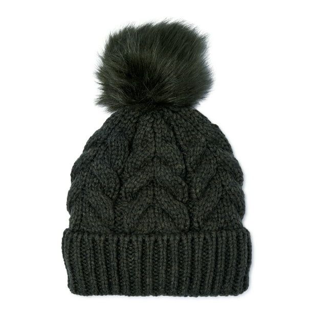 Time and Tru Women’s Cable Knit Pom Beanie - Walmart.com | Walmart (US)