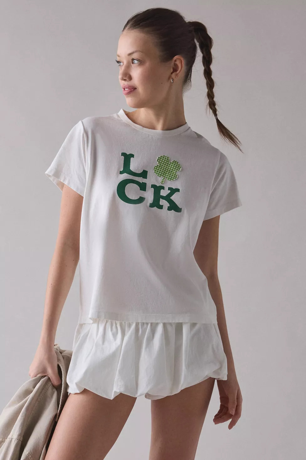 Luck 4-Leaf Clover Gingham Applique Graphic Slim Tee | Urban Outfitters (US and RoW)