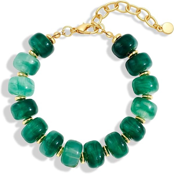 Amazon.com: HolidayQbee Beaded Bracelets for Women Dainty Chunky Bracelet Green Beaded Boho Summe... | Amazon (US)