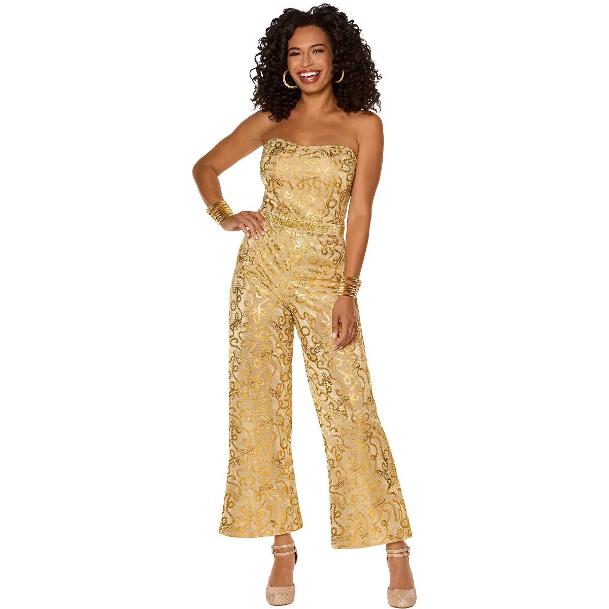 Barbie The Movie: Adult Gold Jumpsuit Halloween Costume L | Target