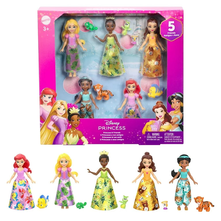 Disney Princess & Friends Set with 5 Small Dolls in Sparkling Outfits & 5 Friend Figures | Walmart (US)