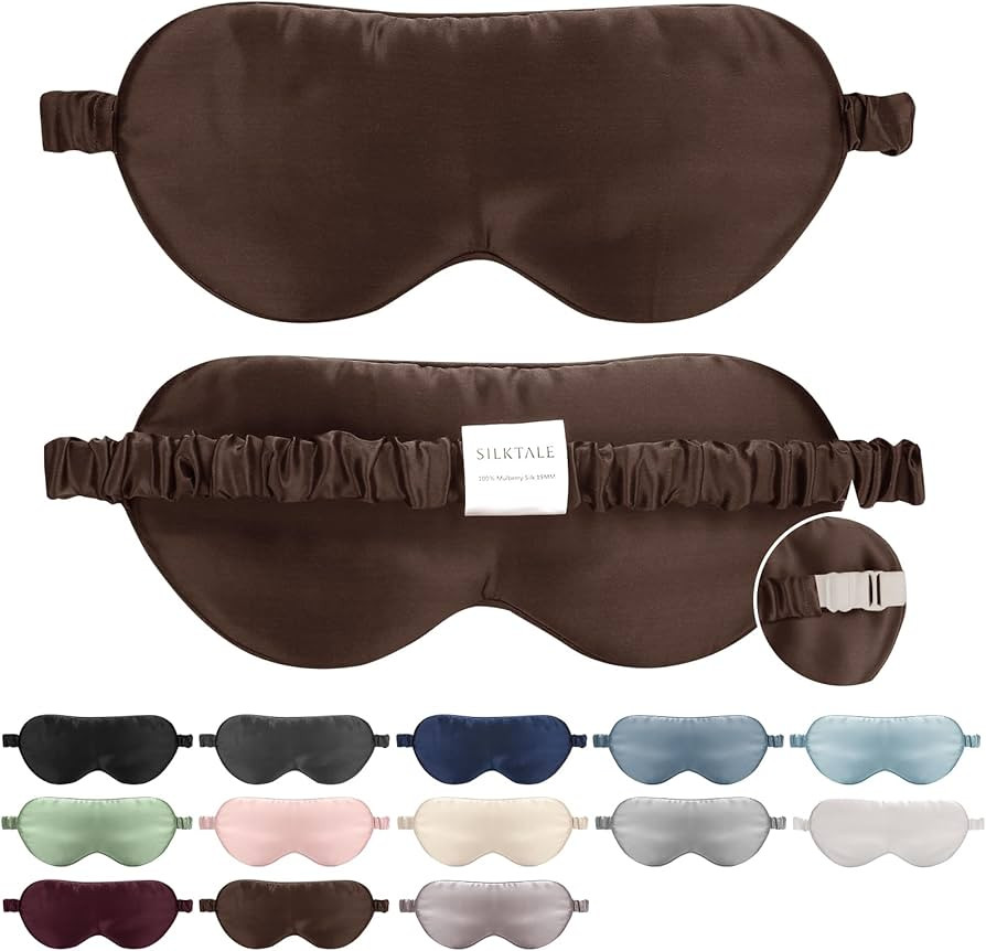 100% Mulberry Silk Eye Mask for Sleeping with Silk Wrapped Adjustable Strap,Brown | Amazon (UK)