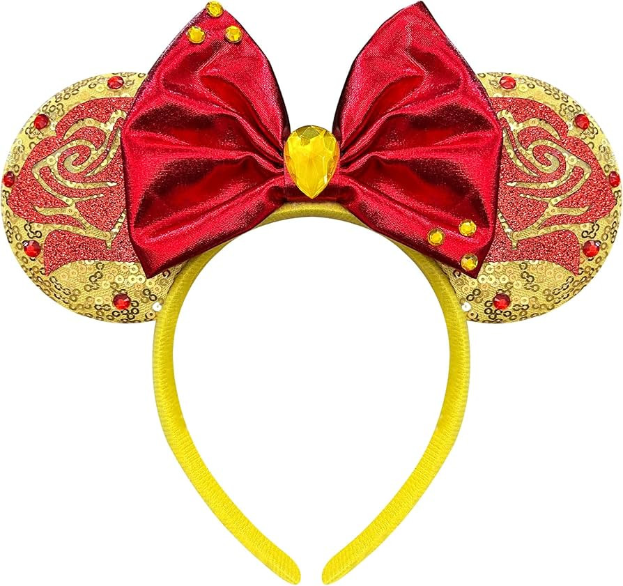 Belle Sequin Rose Headband with Princess Ears Bows for Women and Adults | Amazon (US)