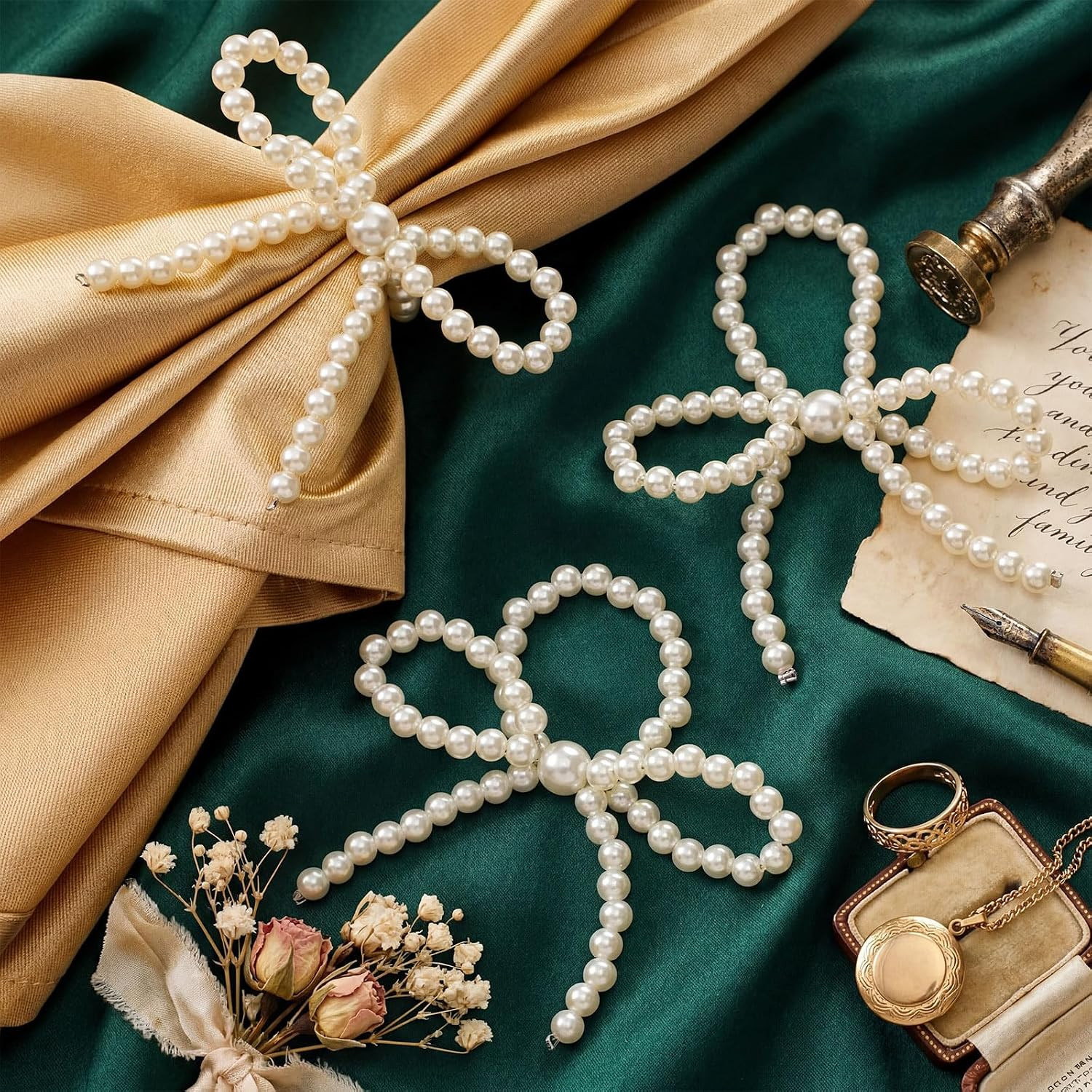 12 Pcs Bow Napkin Rings Pearl Beaded Wedding Table Use, Classic | Amazon (US)