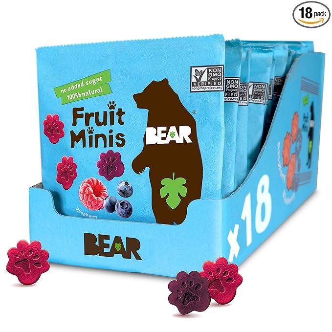 BEAR Fruit Snack Minis – Bite-Sized Snacks For Kids - Gluten Free, Vegan, Non-GMO - Raspberry/B... | Amazon (US)