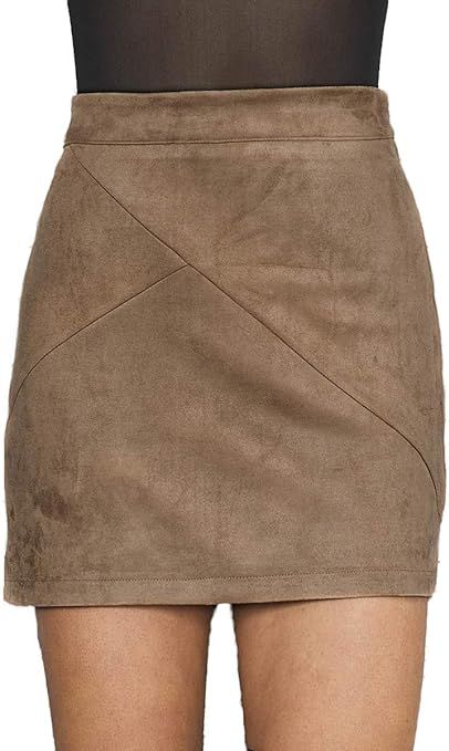 Simplee Apparel Women's High Waist Faux Suede Mini Short Bodycon Skirt | Amazon (US)