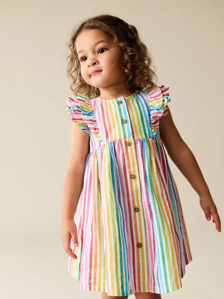 Rainbow Stripe Double Ruffle Sleeve Dress (3mths-8yrs) | Next US
