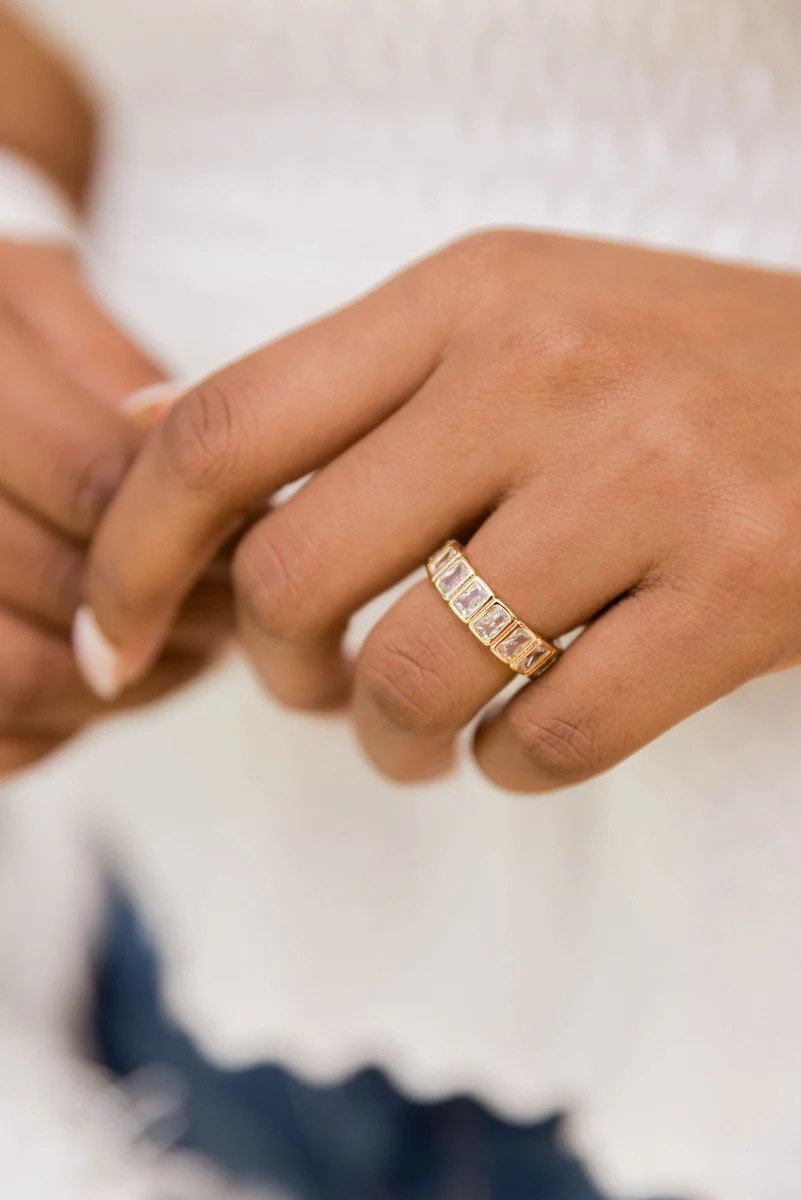 Exchange Numbers 18k Gold Rhinestone Band Ring | Pink Lily