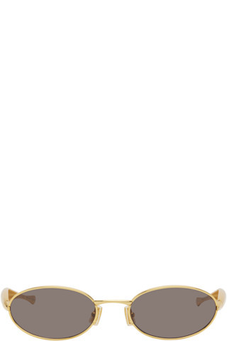 Bottega Veneta - SSENSE Exclusive Gold Sardine Oval Sunglasses | SSENSE