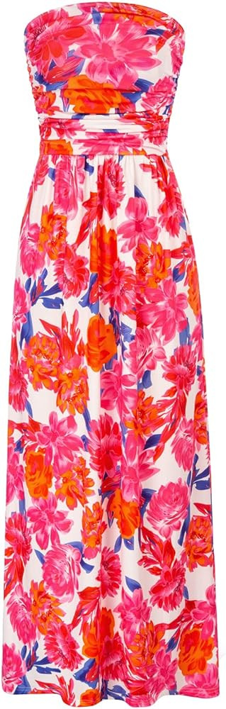 GRACE KARIN Women Strapless Casual Loose Ruched Long Maxi Dress with Pockets | Amazon (US)