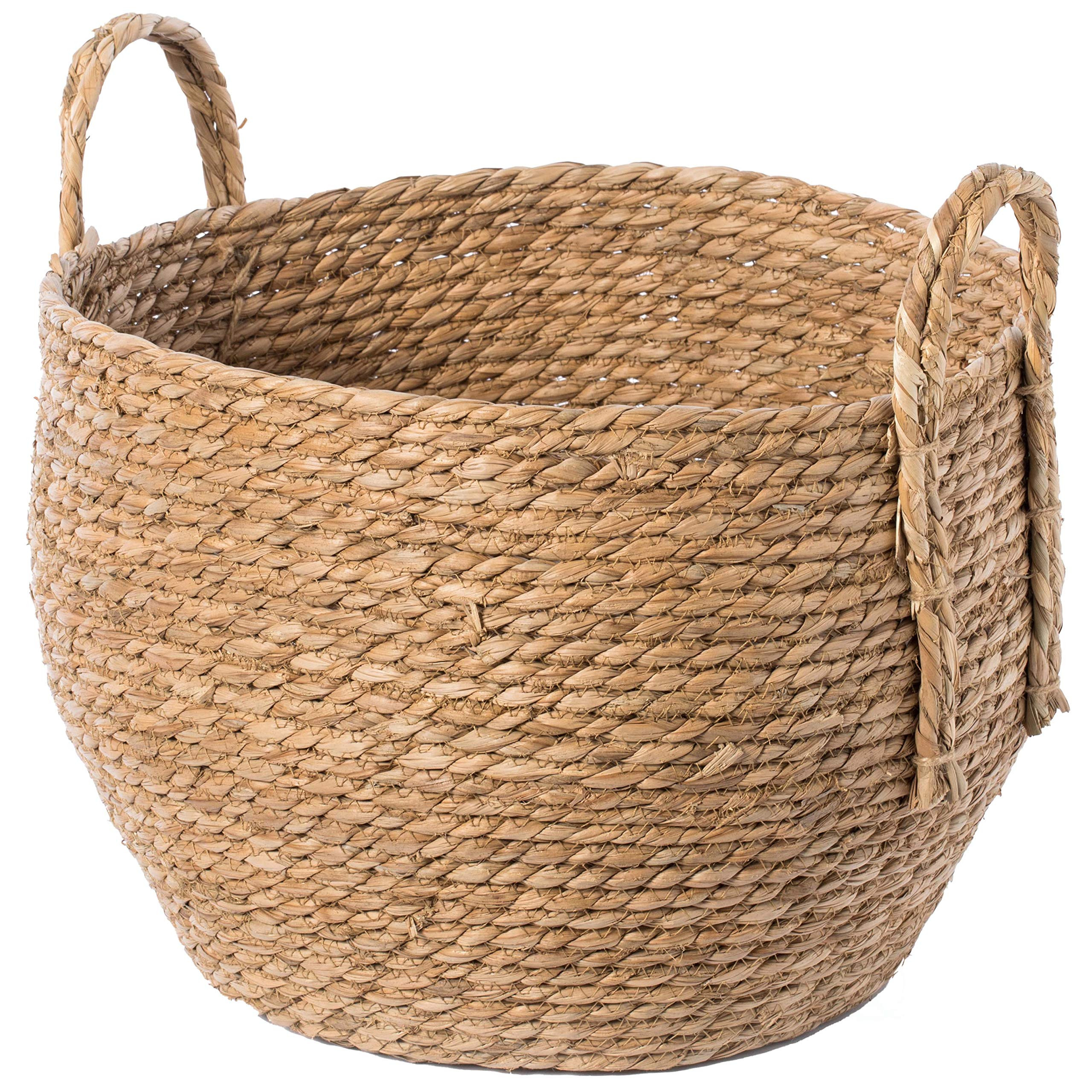 Vintiquewise Decorative Round Wicker Woven Rope Storage Blanket Basket with Braided Handles - Large | Amazon (US)