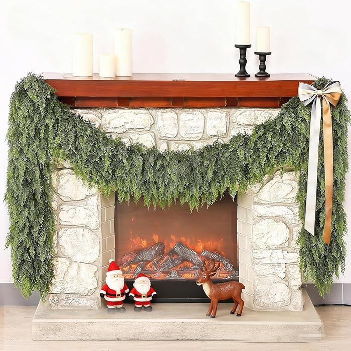 9FT Real Touch Cedar Garland Artificial Realistic Christmas Garlands Faux Green Cedar Fake Pine N... | Amazon (US)
