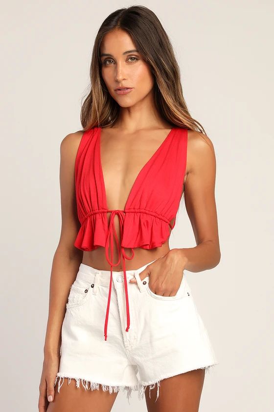 Sunniest Vibe Red Sleeveless Ruffled Tie-Front Top | Lulus (US)