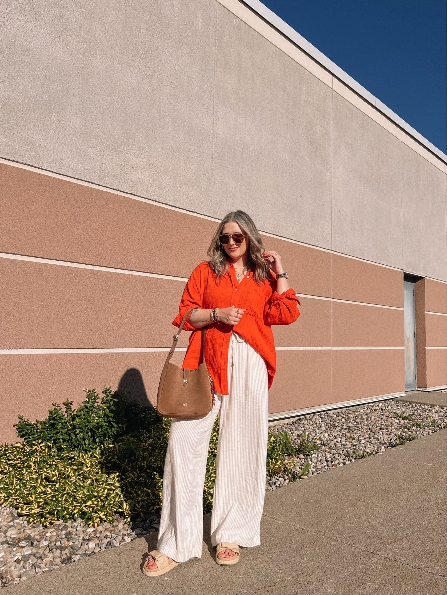 Comfy casual summer outfit! Wearing my usual L in the button up shirt, love this bright red orange! Linked this year’s version of my Old Navy linen pants (have them in brown, I wear L tall), also linked similar options! Linked similar sandals too

#LTKsale #LTKsummer #LTKmidsize
