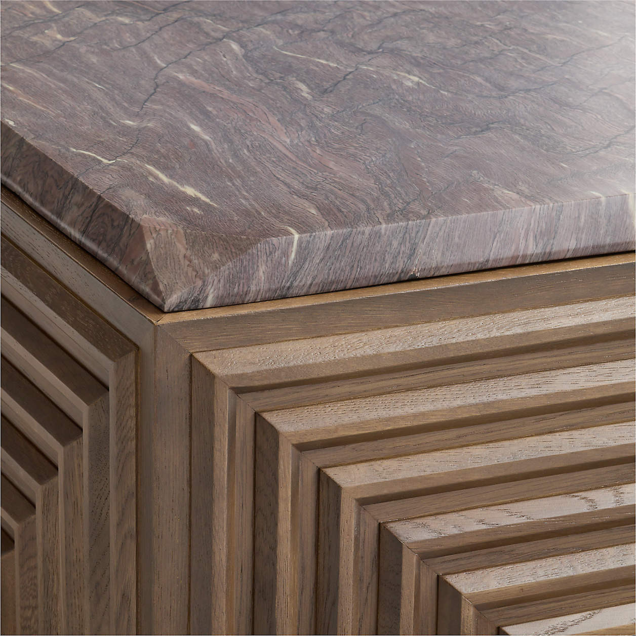 Whelford Brown Oak Wood and Marble 44" Square Coffee Table | Crate & Barrel | Crate & Barrel