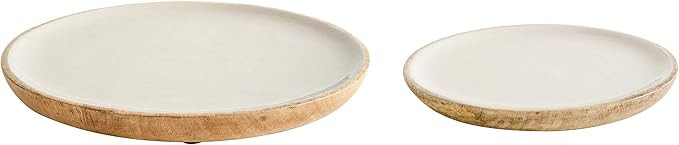 Creative Co-op 9" & 12" Mango Wood Plates with Enameled Cream Finish (Set of 2 Sizes) Dinnerware,... | Amazon (US)