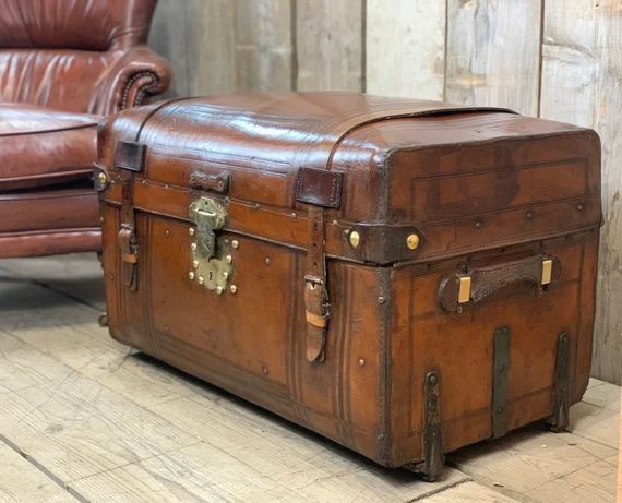 Magnificent Antique Leather Travel Trunk by  D.S Martin & Co San Francisco USA | Etsy (US)