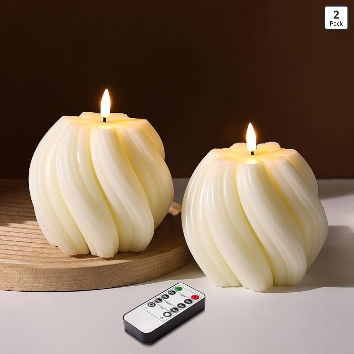 Cream White Swirl Flameless Candles with Remote Timer | Amazon (US)