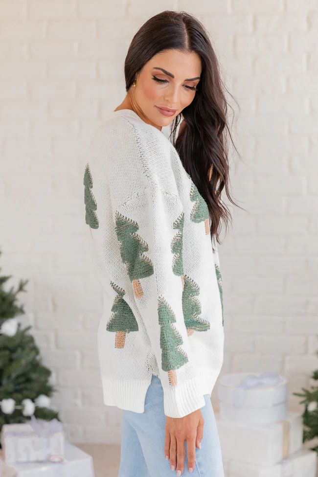 Under The Mistletoe Cream and Green Christmas Tree Sweater | Pink Lily