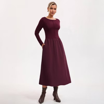 Women's Long Sleeve Twofer Midi A-Line Dress - A New Day™ Wine Red | Target