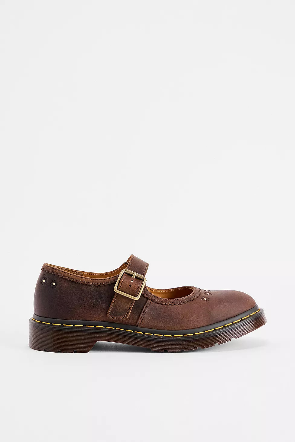 Dr. Martens Brown Flower Mary Jane Shoes | Urban Outfitters UK