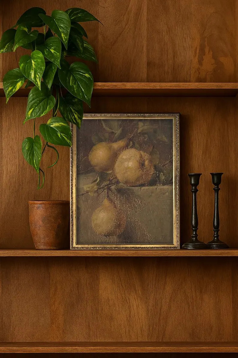Crackle Pears Still Life Painting Vintage Art, Wood Framed Still Life Painting, Vintage Wall Art,... | Etsy (US)