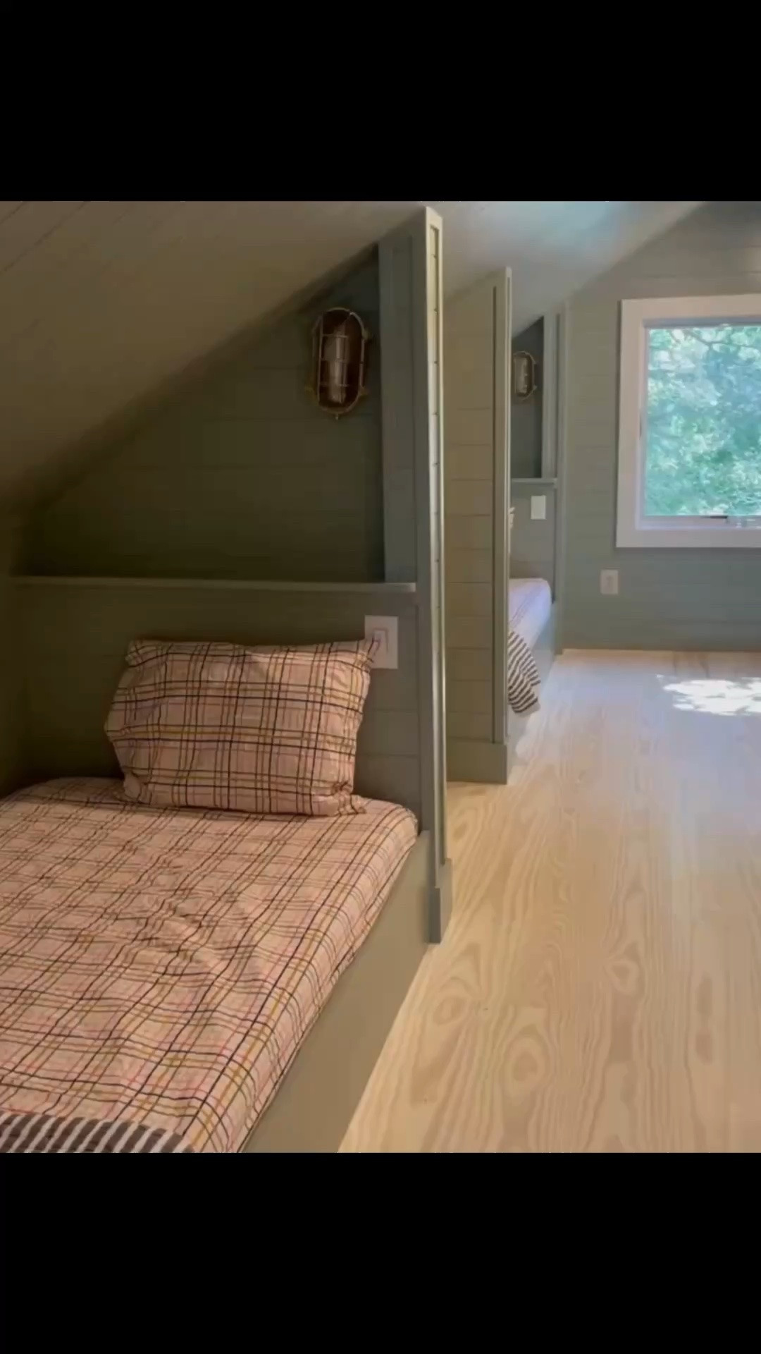 This bunk room was designed to look built-in without the cost of fully custom bunks. Instead of building custom bunks from scratch, we wrapped metal bed frames in wood to achieve a similar look while reducing labor and material costs. Paired with plaid Target sheets, simple wood stools, and lookalike lighting throughout the room. Linking exact and similar pieces here.

#LTKActive #LTKHome #LTKSaleAlert