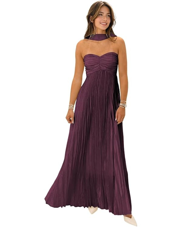 RYANTH Chiffon Strapless Bridesmaid Dresses for Women Pleated Long Prom Dress A Line Formal Eveni... | Amazon (US)