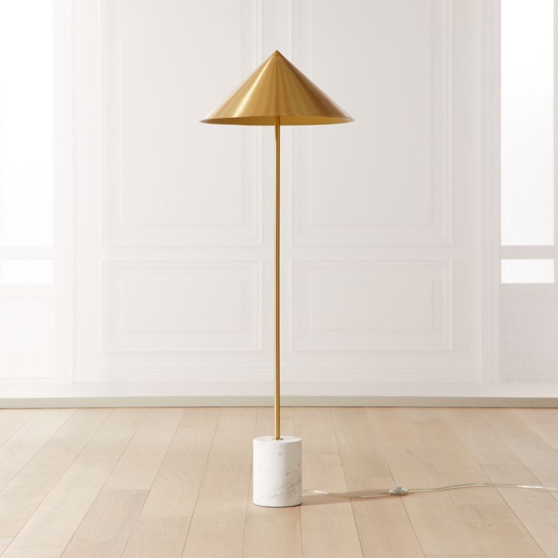 Umbrella Marble Base Brass Cone Floor LampCB2 Exclusive In stock and ready for delivery to ZIP co... | CB2