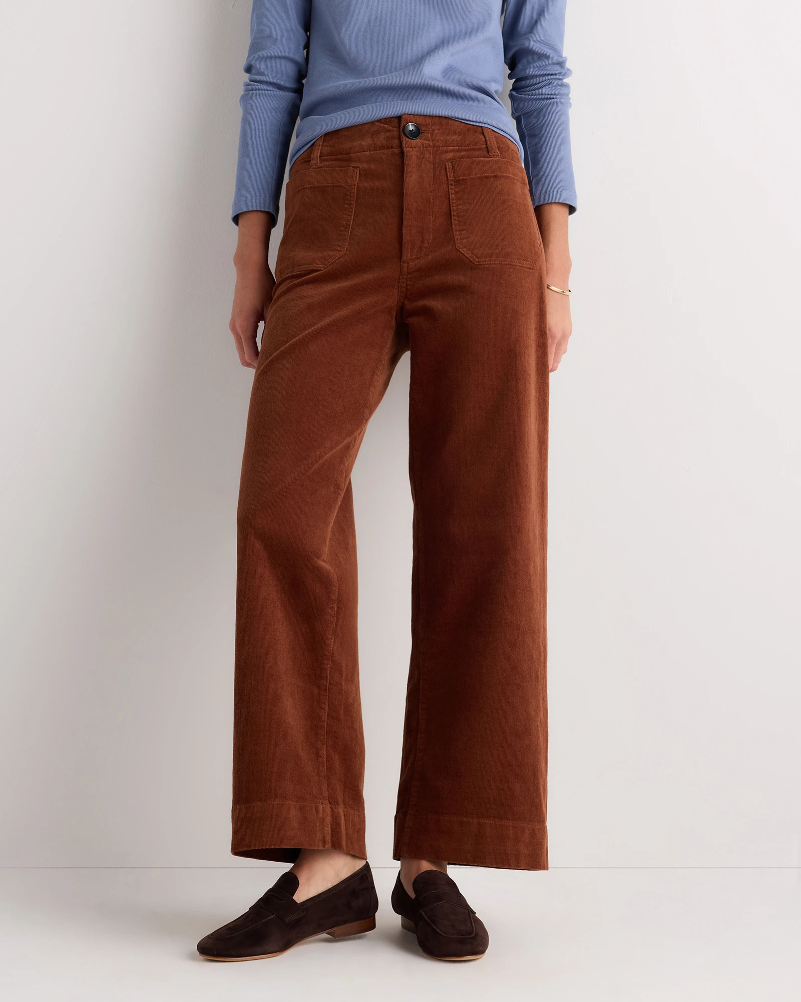 Quince | Women's Organic Stretch Corduroy Cropped Wide Leg Pants in Warm Brown, Size 4, Organic Cotton | Quince