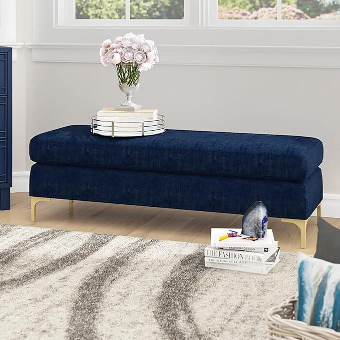 Modern Velvet Upholstered Bench,Plush Entryway Shoe Bench,Luxurious Bedroom Bench Settee with Met... | Amazon (US)
