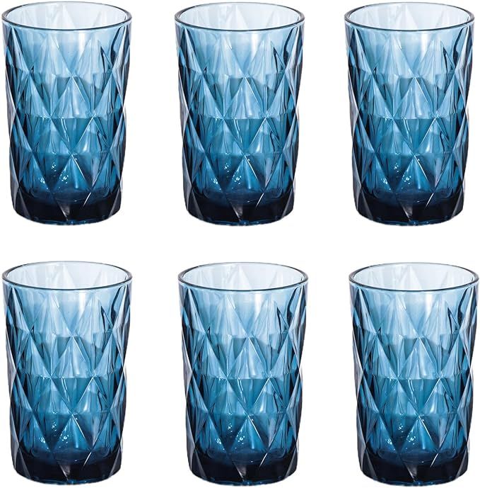 Bandesun Drinking Glass set of 6 Modern Glassware Diamond Pattern Tumbler Cup（12 OZ），for Wa... | Amazon (US)