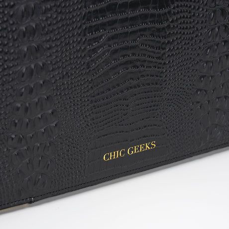 Black Crocodile Embossed Laptop Sleeve | Chic Geeks