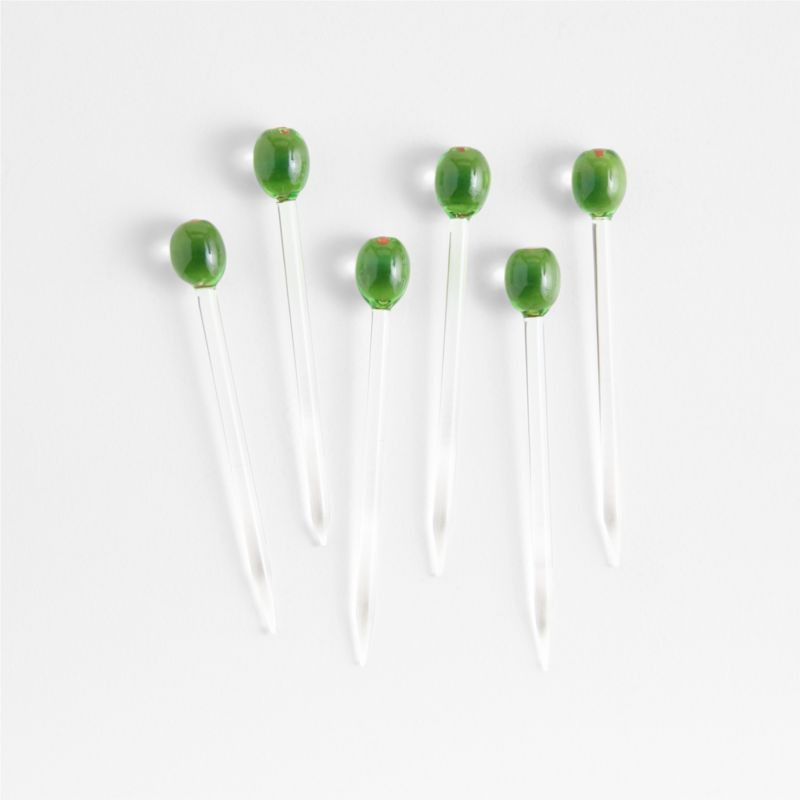 Olive Icon Glass Martini Picks, Set of 6 + Reviews | Crate & Barrel | Crate & Barrel