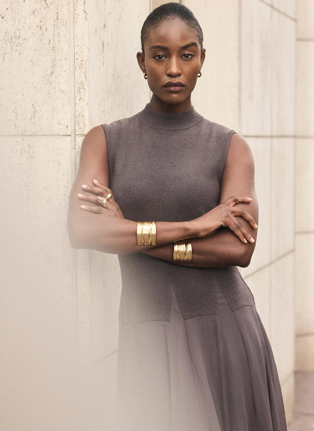 Brown Sleeveless Knit Midi Dress | Mint Velvet