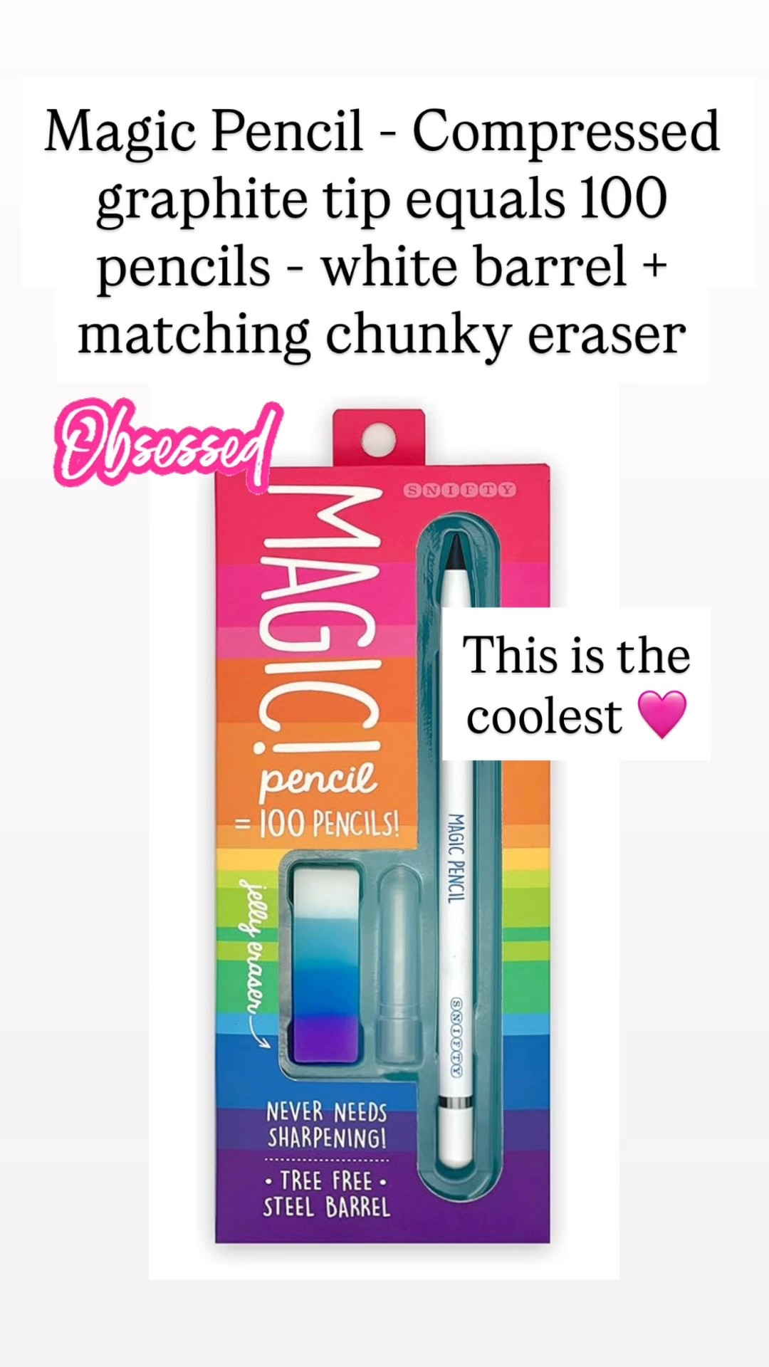 Magic Pencil - Compressed graphite tip equals 100 pencils - white barrel + matching chunky eraser

#LTKGiftGuide #LTKHoliday