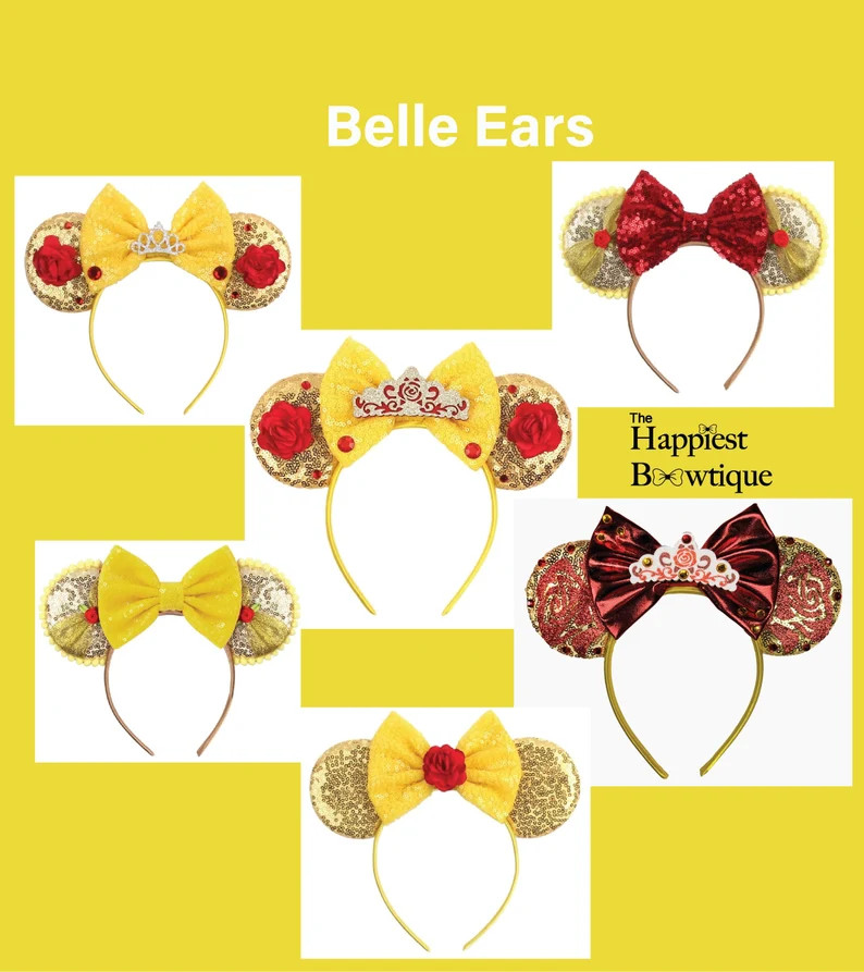 Belle Disney Ears, Princess Disney Ears, Beauty and the Beast Disney Ears - Etsy | Etsy (US)