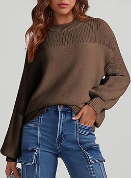 Dokotoo Women's Casual Long Sleeve Sweaters Loose Crewneck Knit Solid Pullover Sweater Jumper Top... | Amazon (US)