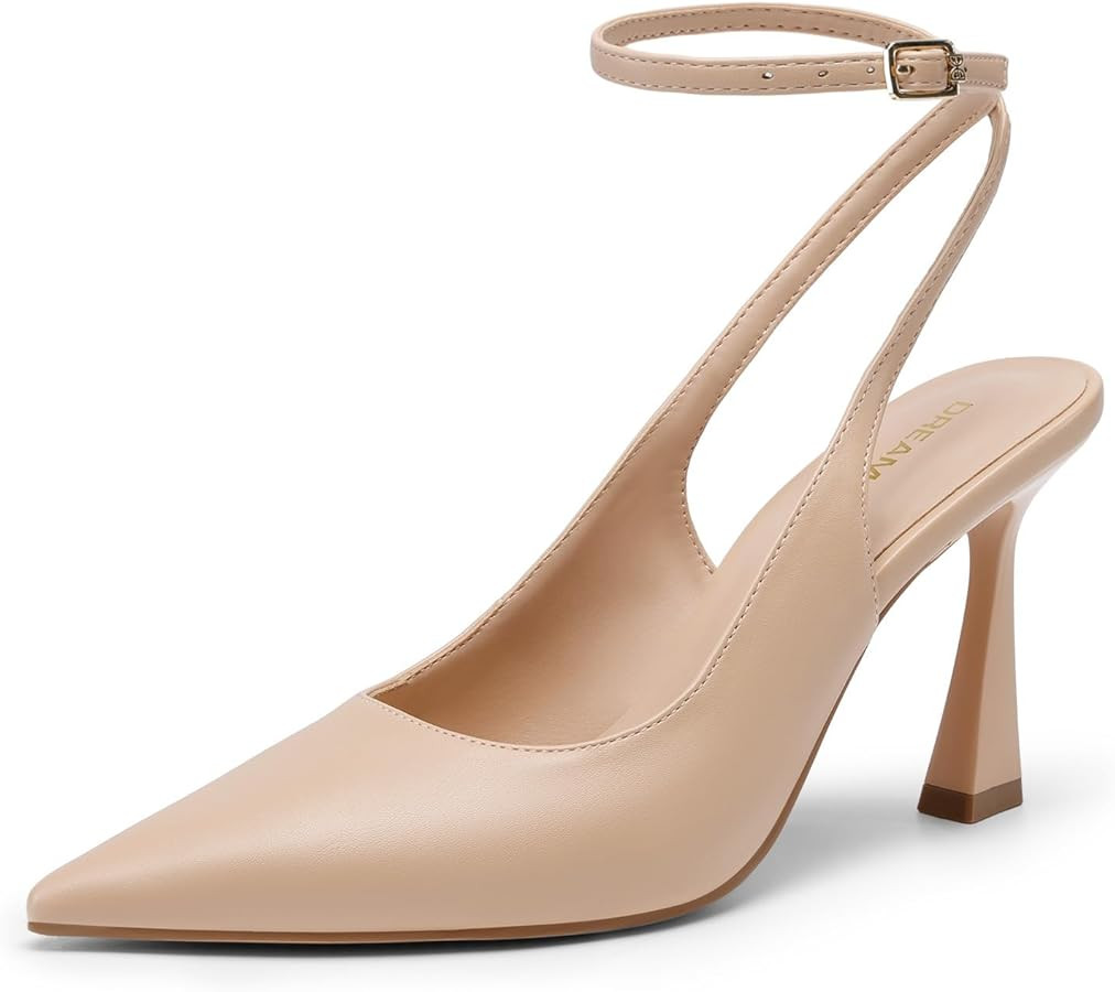 DREAM PAIRS Women's Slingback Heels Pointed Toe Block Heel Pumps Closed Toe Adjustable Strap Offi... | Amazon (US)