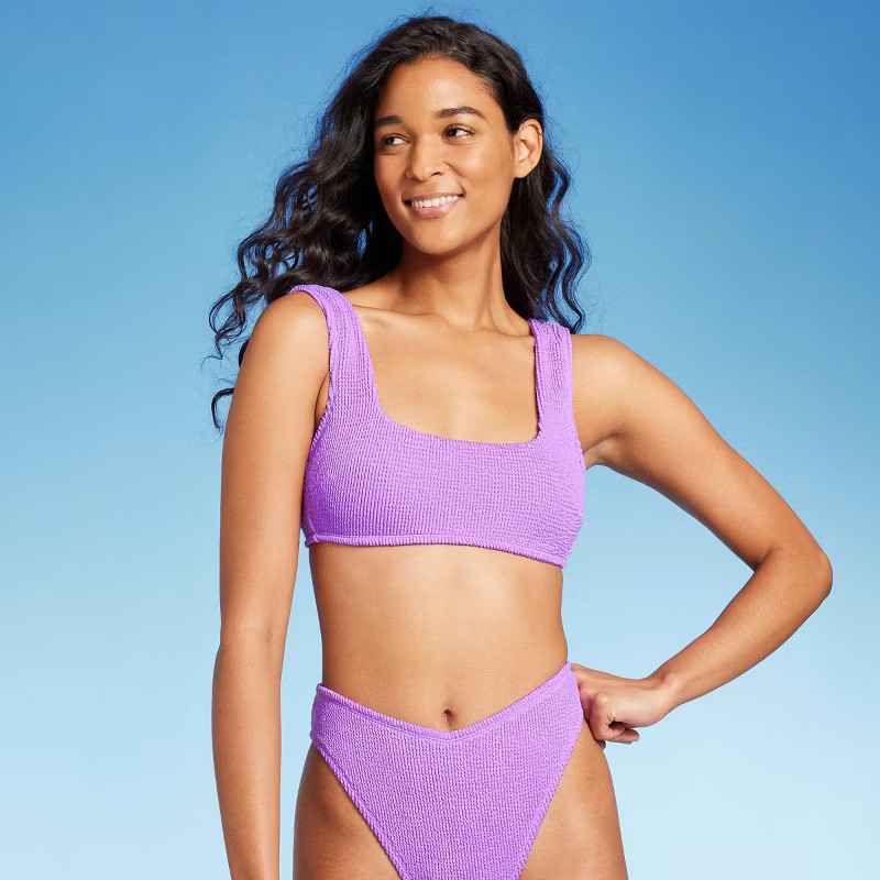 Women's Pucker Square Neck Wide Strap Bralette Bikini Top - Wild Fable™ | Target