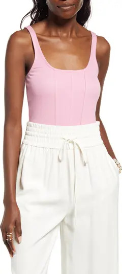 Corset Detail Cotton Blend Rib Bodysuit | Nordstrom