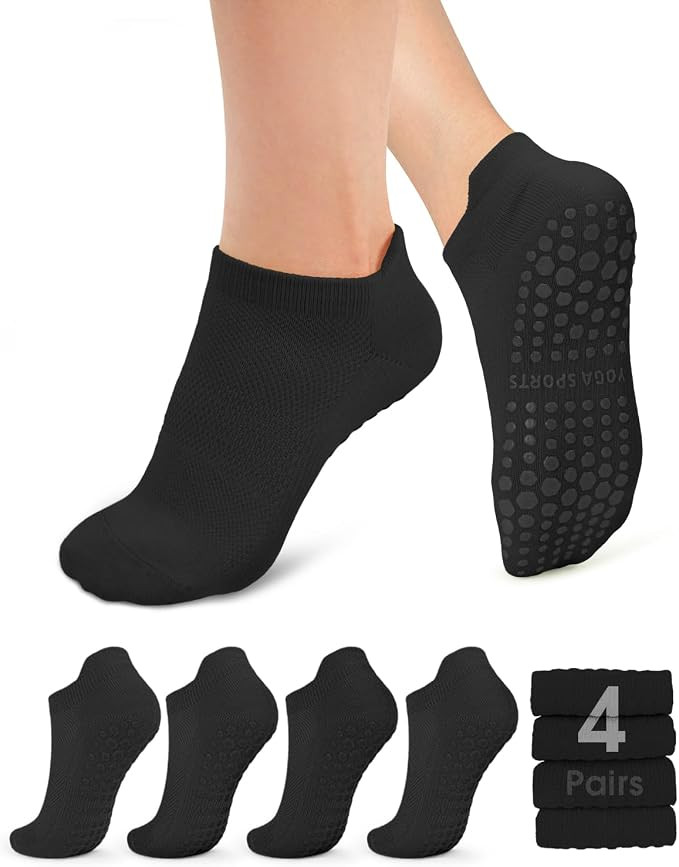 YeuG 4/6 Pairs Pilates Socks for Women - Non Slip Grip Socks for Yoga, Barre, Hospital, Barefoot | Amazon (US)