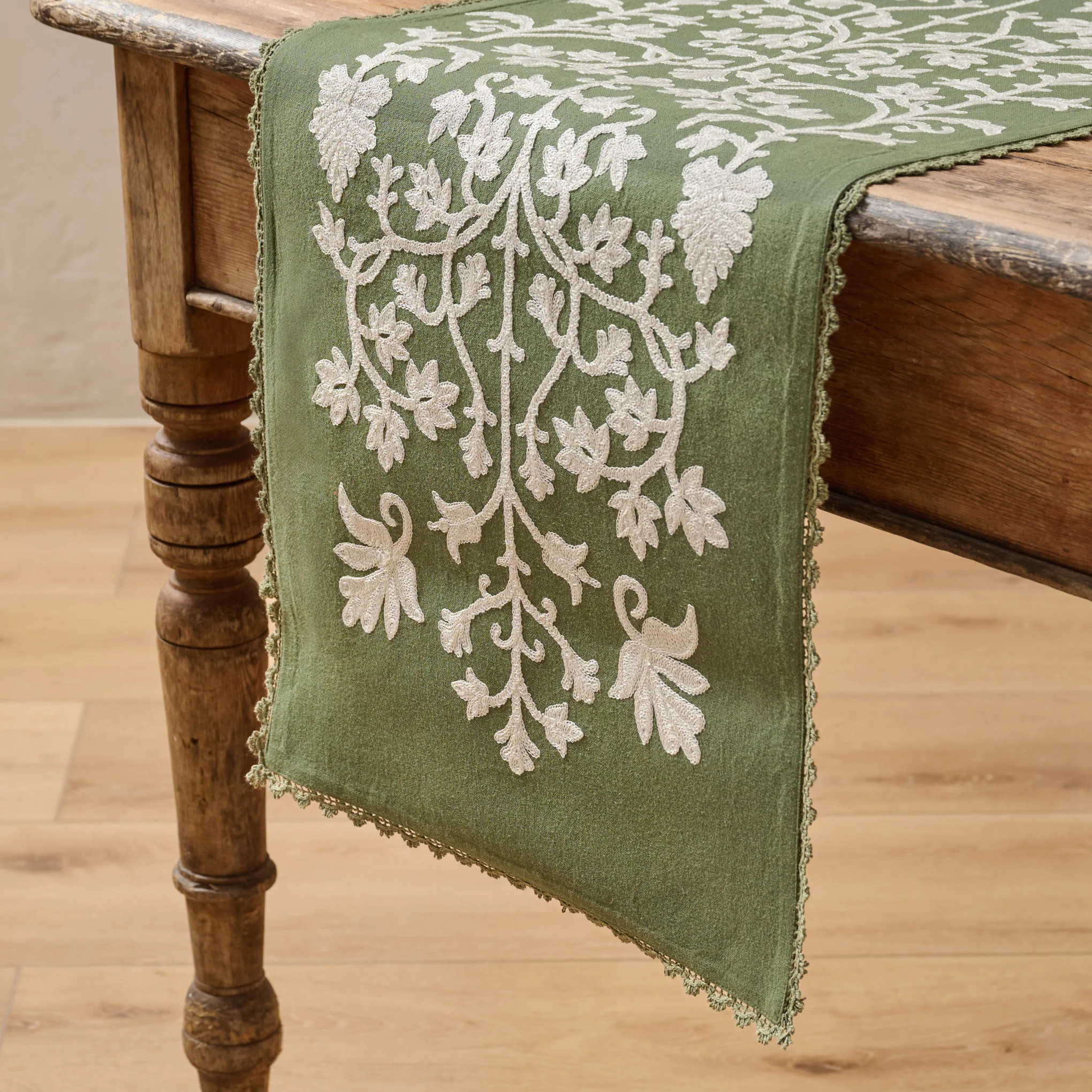 Winter Moss Embroidered Table Runner | Magnolia